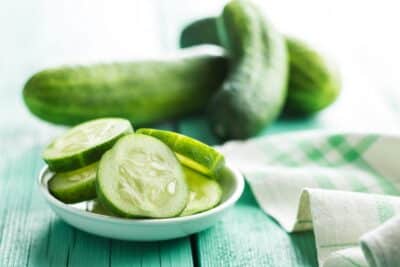 Sliced green cucumbers.